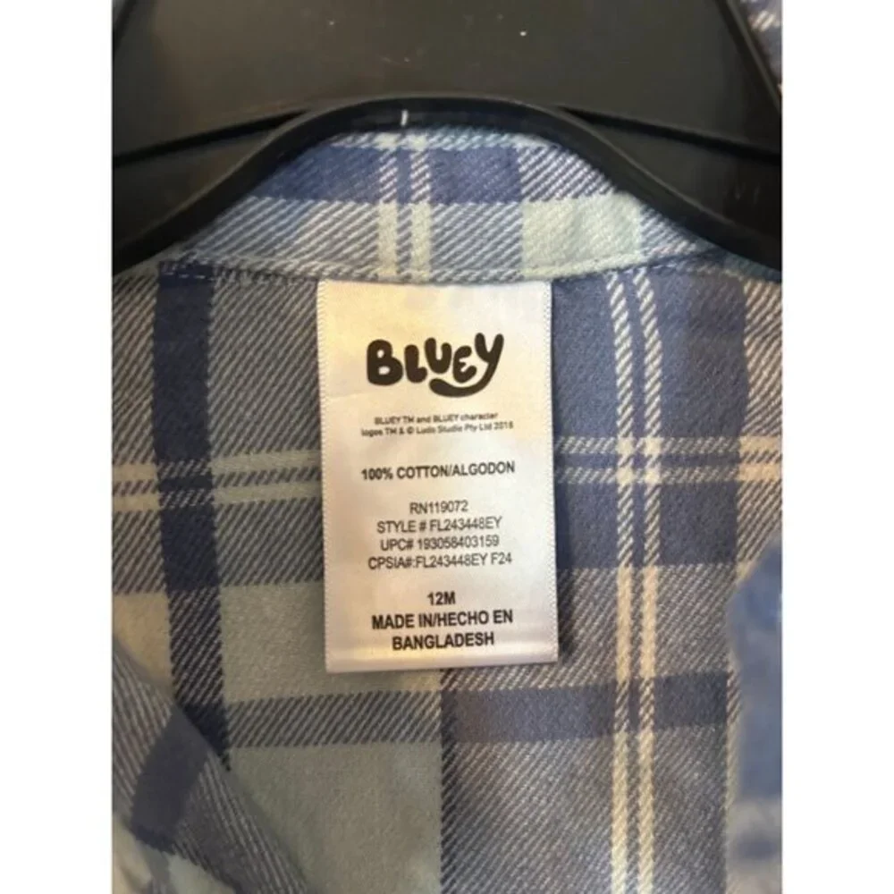 NWT Kids Bluey Long Sleeved Collared Button Down Flannel Shirt Size 12 Months - Picture 4 of 5